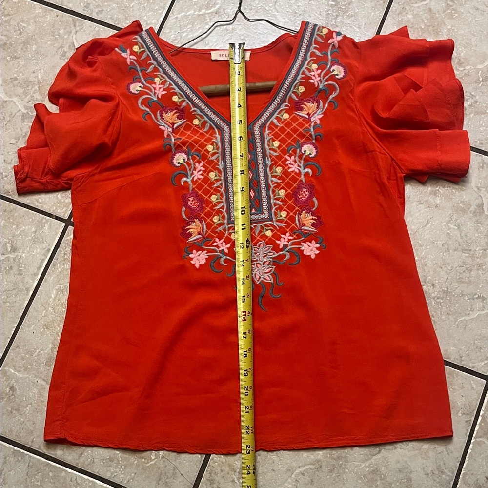 Solitaire Red Embroidered Ruffle Blouse - Picture 9 of 9